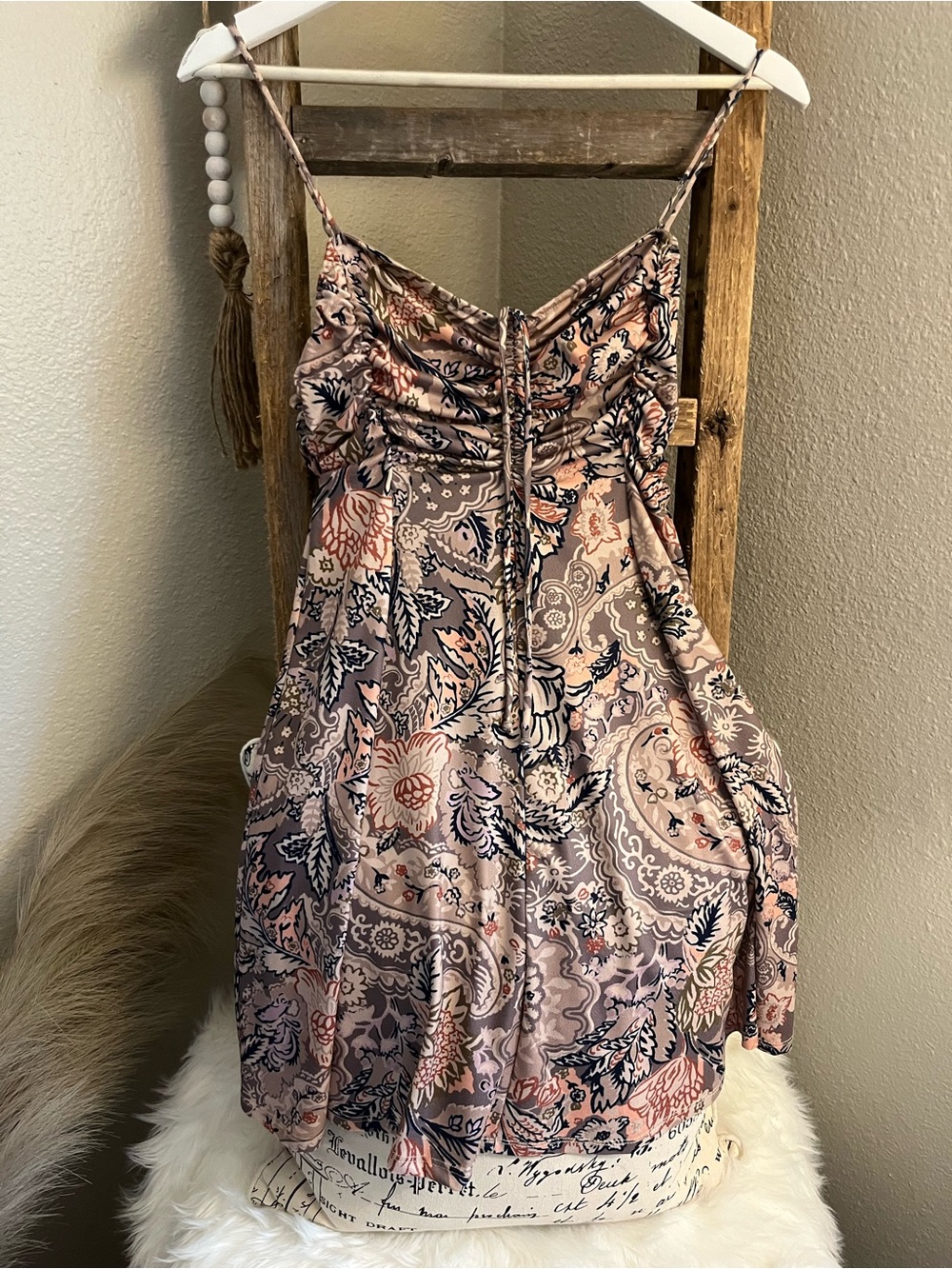 Urban Outfitters Paisley Spaghetti-Strap Mini Dress in Blush, Gray, Navy